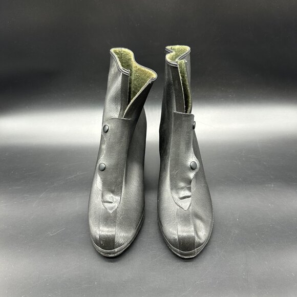 Vintage Rubber High Heel Galoshes Rain Boots 1940s Womens Size 6 USA Black - Picture 2 of 16